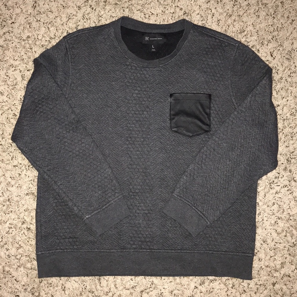 Quilted textured sweatshirt with leather pocket
